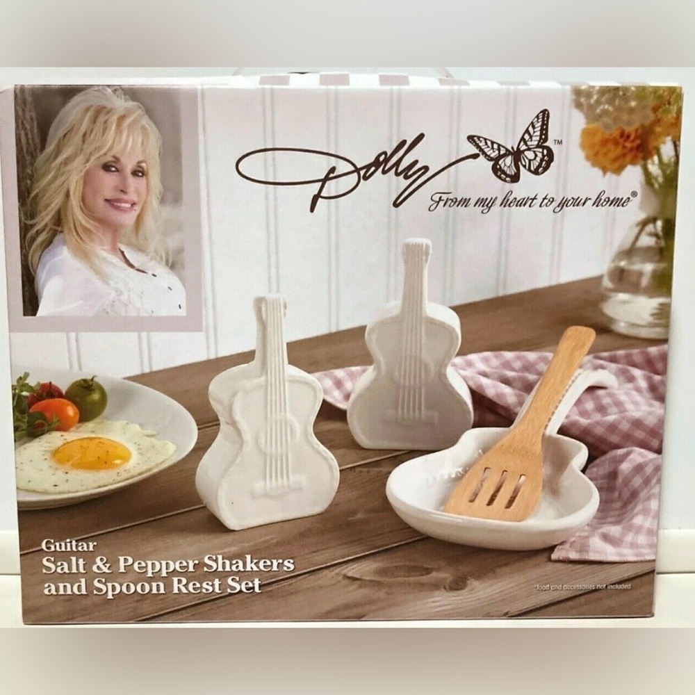 Dolly Parton From My Heart To Your Home Guitar Salt & Pepper, Spoon Rest Set NIB